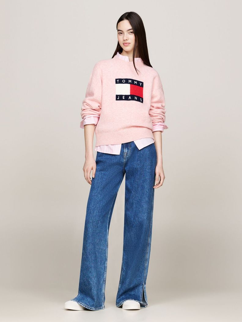 Sweater De Melánge Con Logo Flag Rosado Tommy Hilfiger-1
