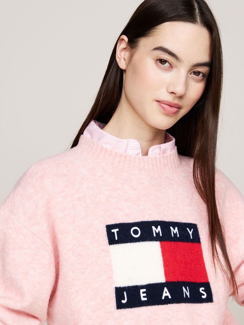 Sweater De Melánge Con Logo Flag Rosado Tommy Hilfiger-3