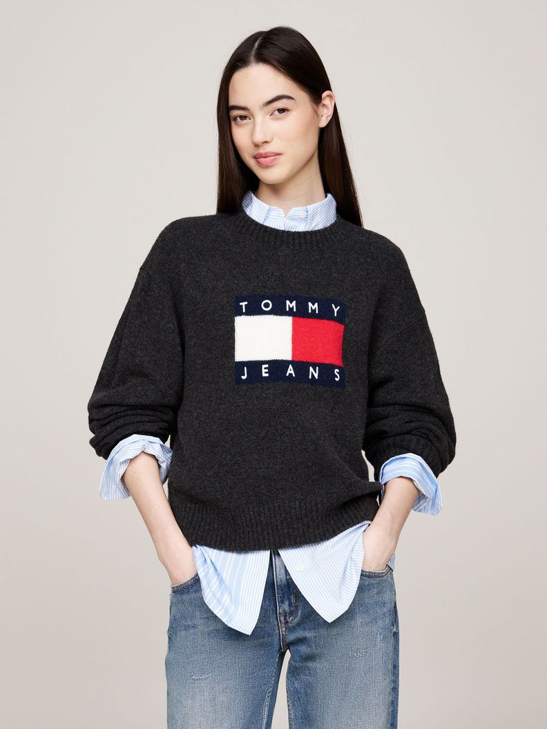 Sweater De Melánge Con Logo Flag Negro Tommy Hilfiger-0