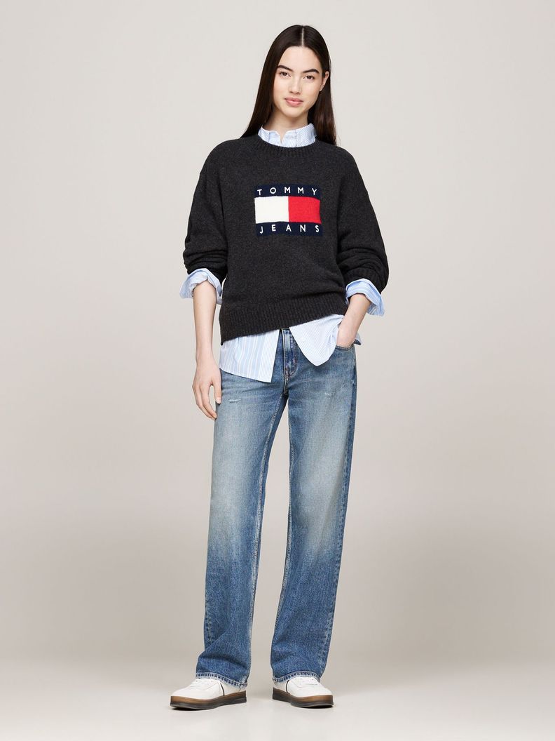 Sweater De Melánge Con Logo Flag Negro Tommy Hilfiger-1