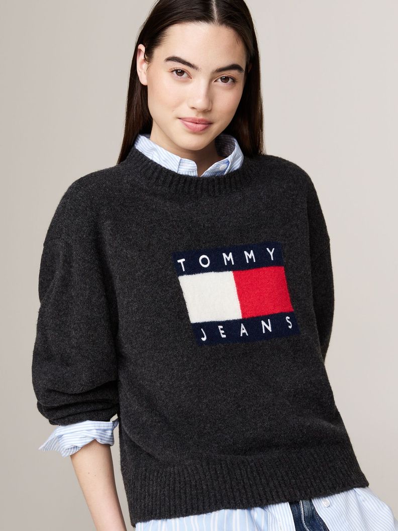 Sweater De Melánge Con Logo Flag Negro Tommy Hilfiger-3
