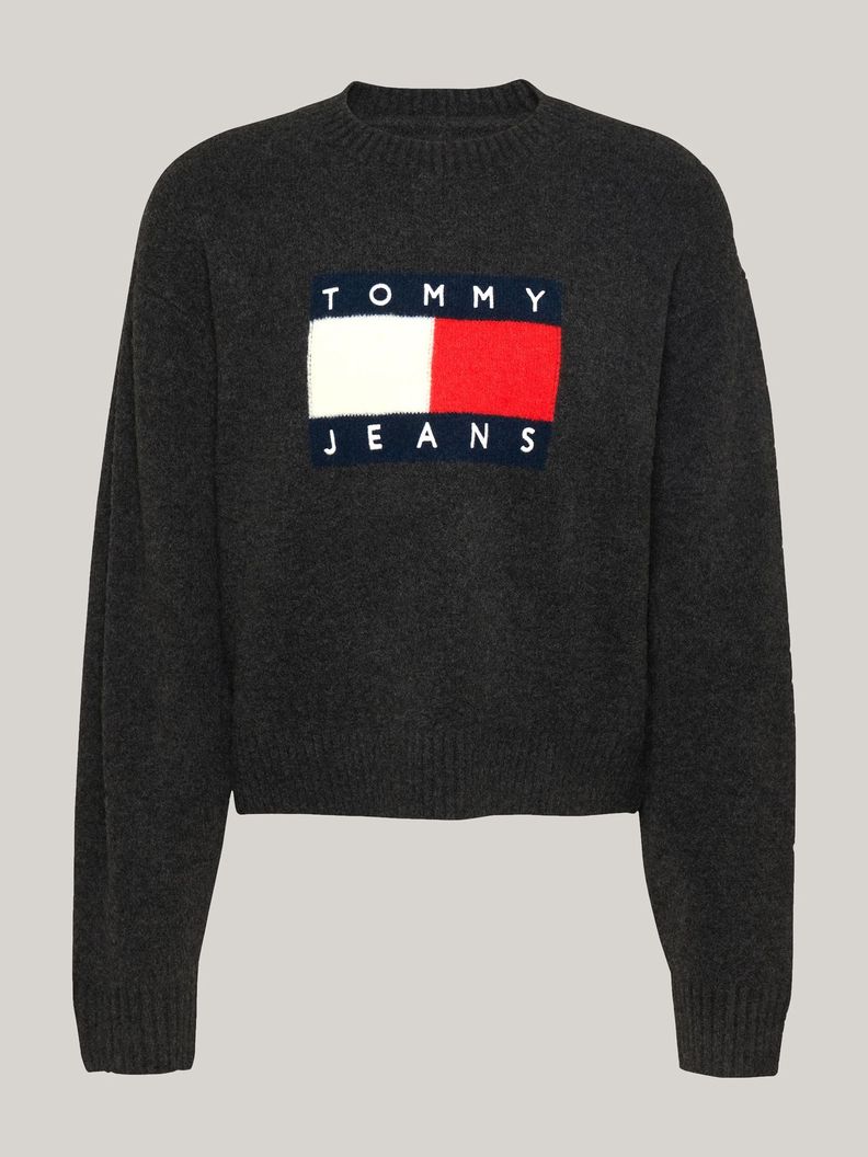 Sweater De Melánge Con Logo Flag Negro Tommy Hilfiger-4