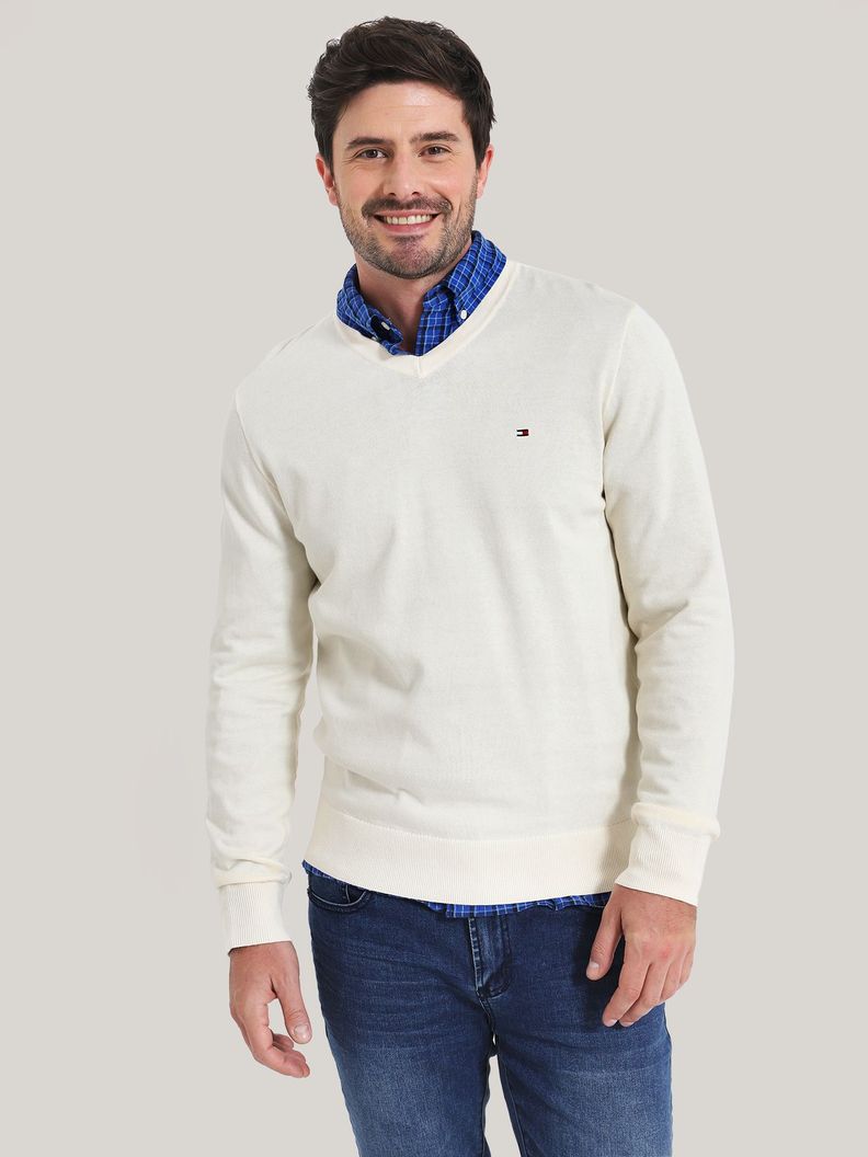 SWEATER BÁSICO SIGNATURE V-NECK BLANCO TOMMY HILFIGER-0