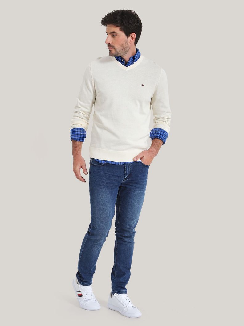SWEATER BÁSICO SIGNATURE V-NECK BLANCO TOMMY HILFIGER-1