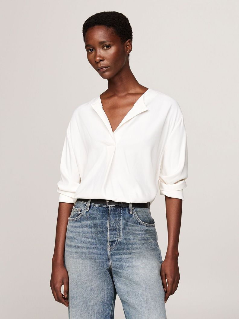 Blusa Amplia Con Botón En Relieve Blanco Tommy Hilfiger-0