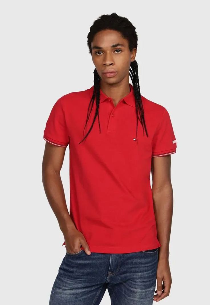 Polo Con Tapeta De Corte Slim Rojo Tommy Hilfiger-0