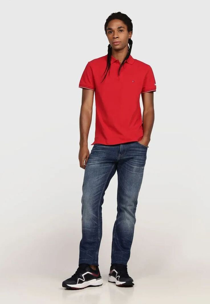 Polo Con Tapeta De Corte Slim Rojo Tommy Hilfiger-1