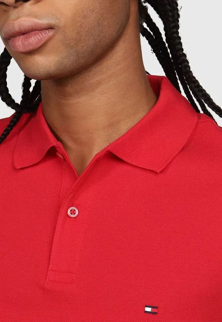 Polo Con Tapeta De Corte Slim Rojo Tommy Hilfiger-3