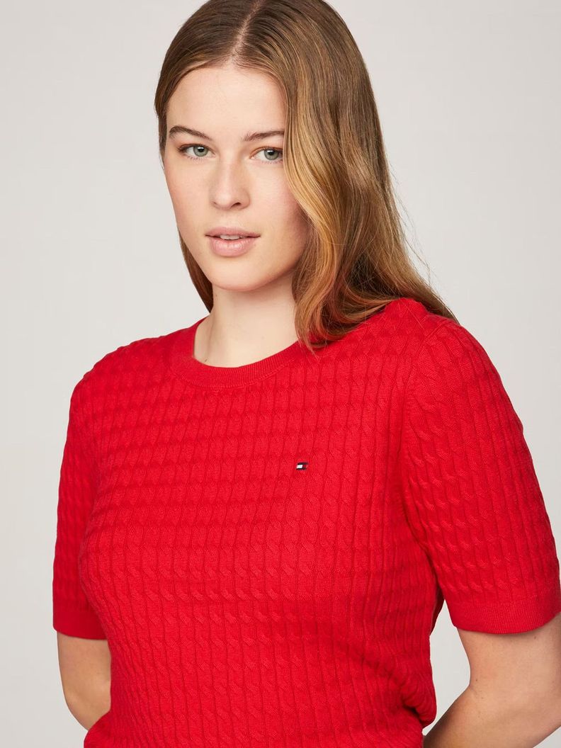 Sweater Tejido Cable Slim Fit Rojo Tommy Hilfiger-3