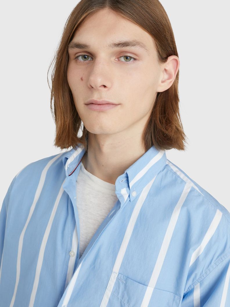 Camisa Rayas Verticales Oversize Celeste Tommy Hilfiger-3