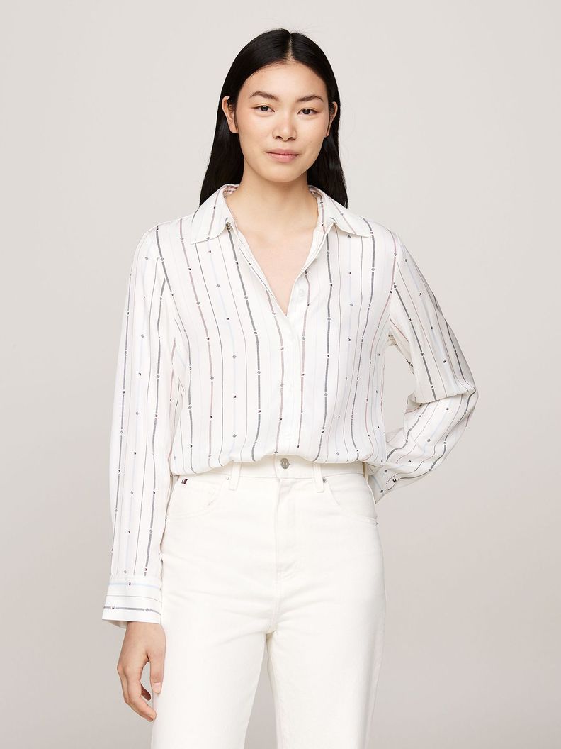 Camisa Rayas Con Lazo Cuello Blanco Tommy Hilfiger-0