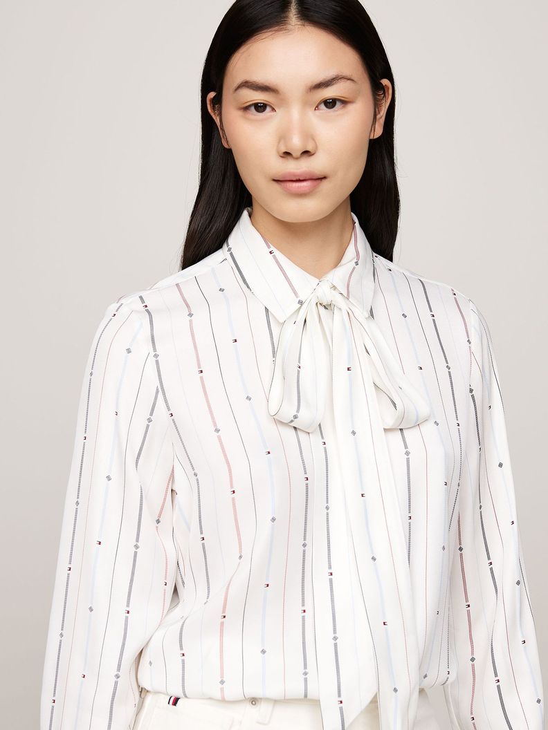 Camisa Rayas Con Lazo Cuello Blanco Tommy Hilfiger-3