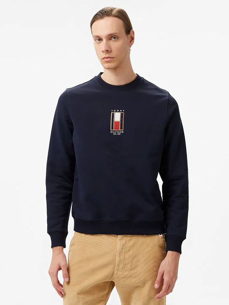 Polerón Con Logo Vertical Bordado Azul Tommy Hilfiger-0