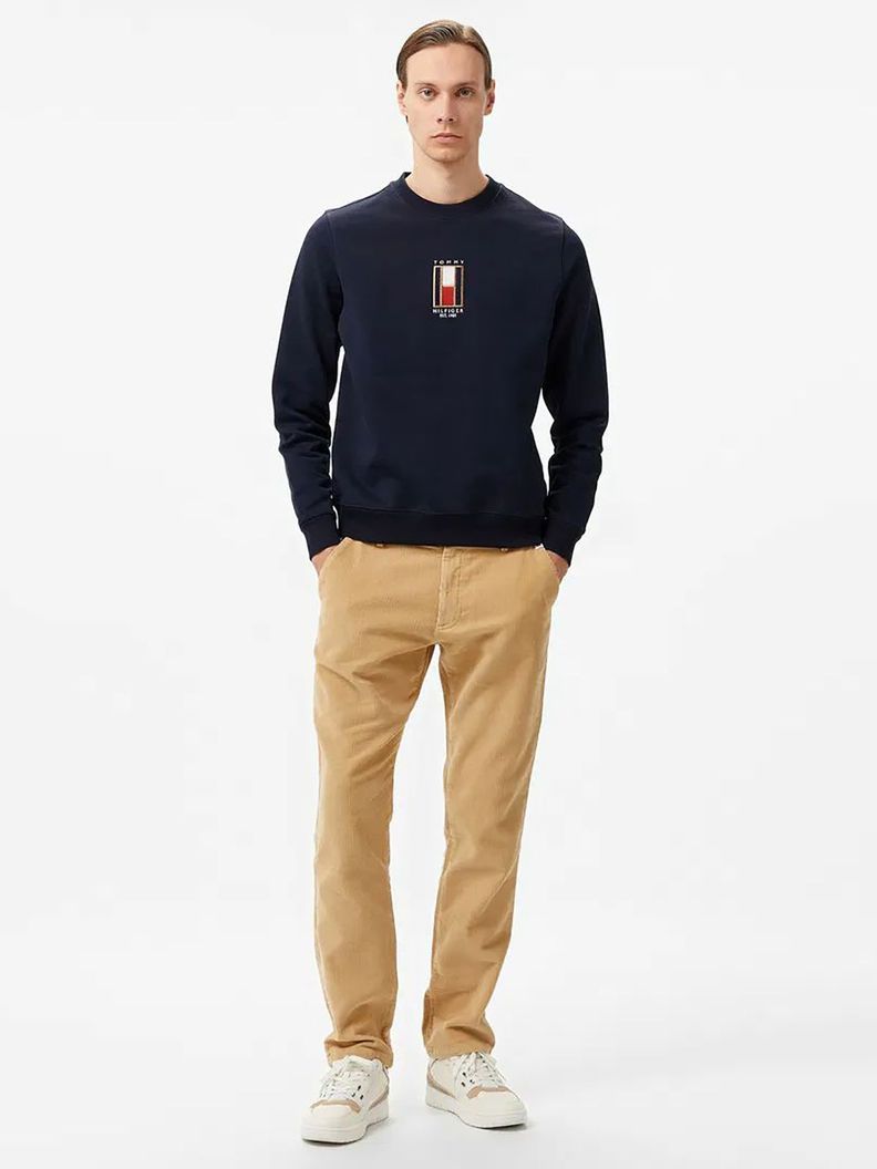 Polerón Con Logo Vertical Bordado Azul Tommy Hilfiger-1