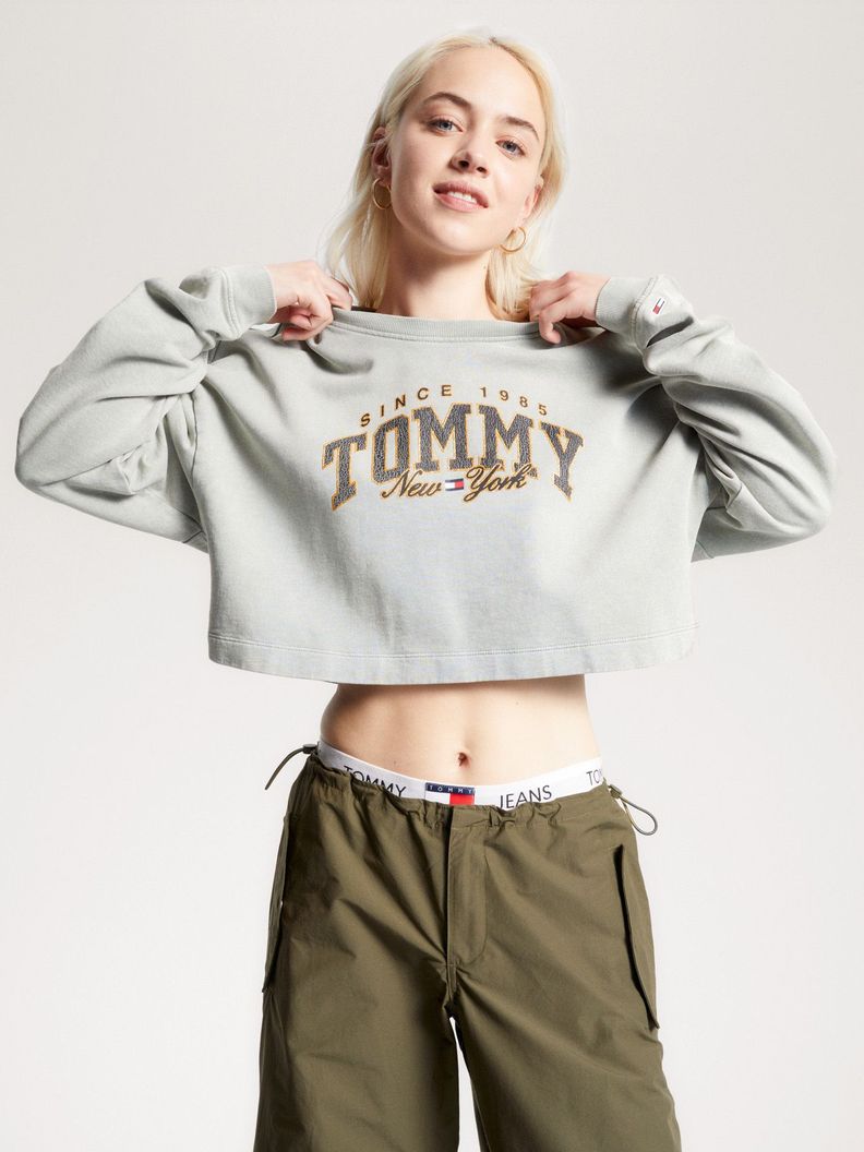 Polerón College Cropped Gris Tommy Jeans-0
