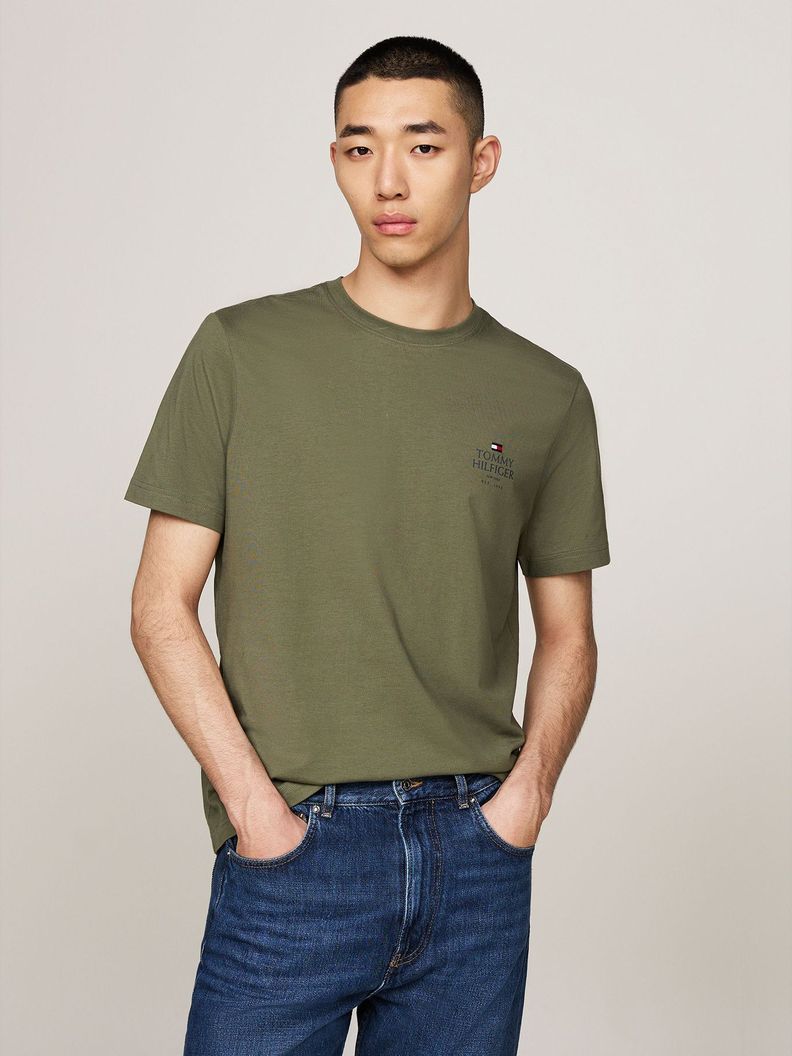 Polera De Cuello Redondo Con Logo Verde Tommy Hilfiger-0