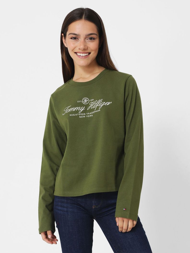 Polera Con Logo Script C-Neck Verde Tommy Hilfiger