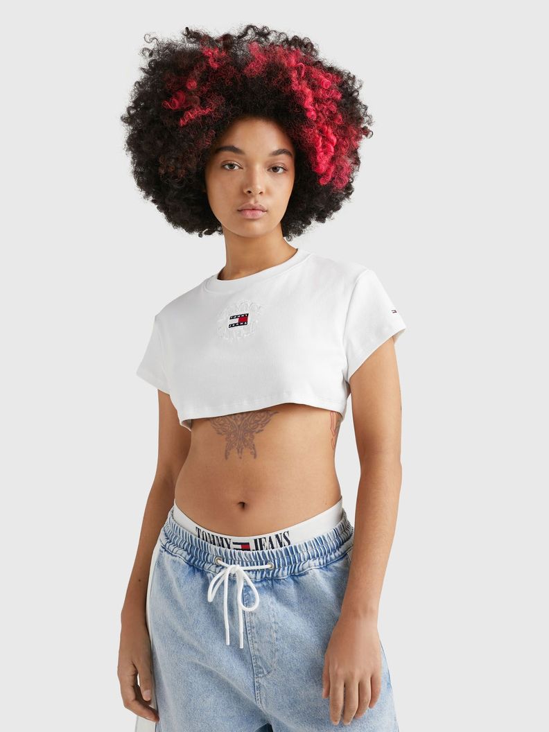 Polera Super Cropped Logo Invertido Blanco Tommy Jeans-0