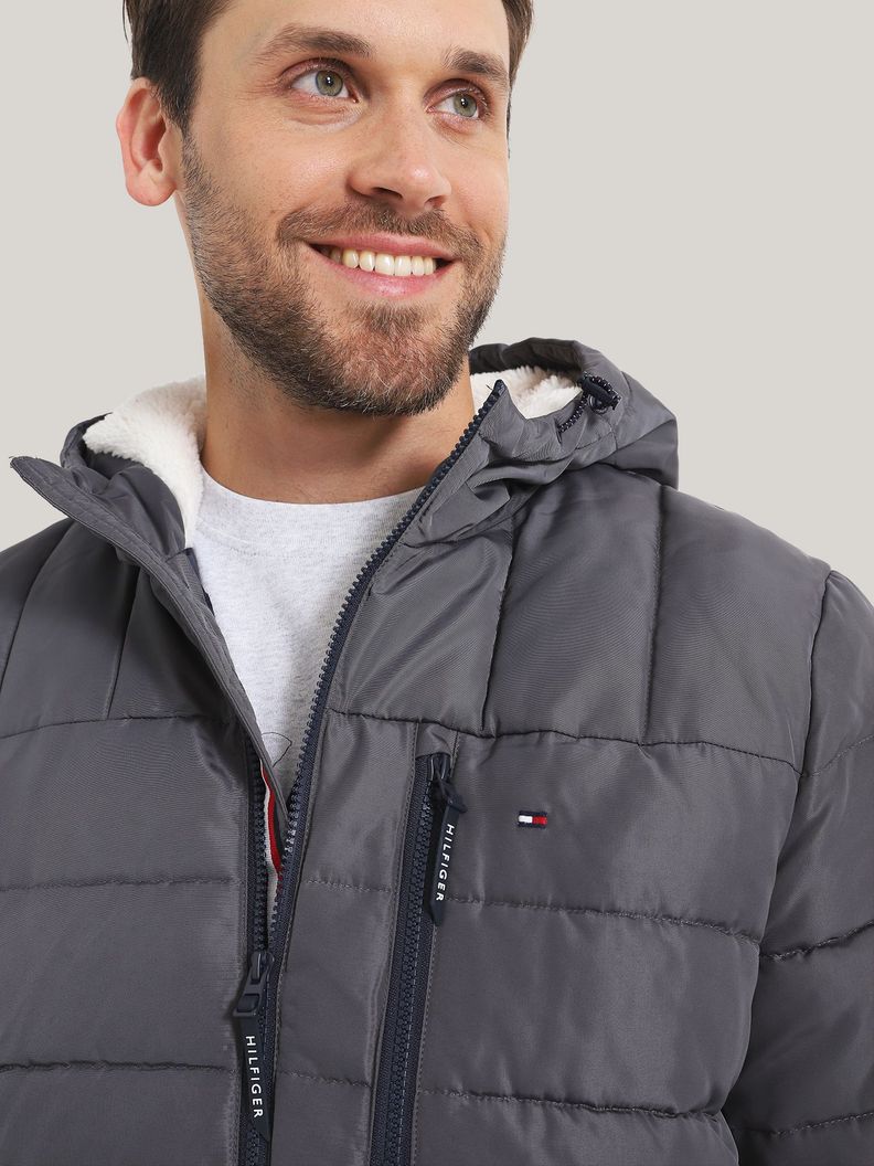 Parka Hoodie Quilted Con Logo Gris Tommy Hilfiger-3