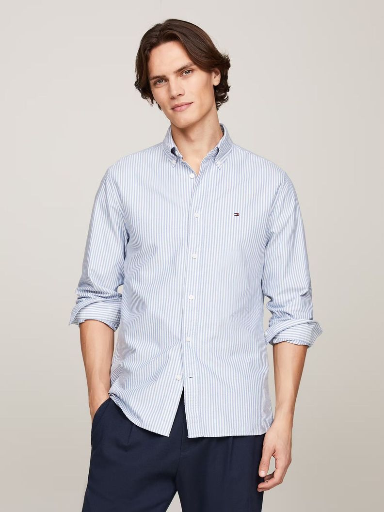 Camisa Heritage De Rayas Regular Fit Celeste Tommy Hilfiger-0