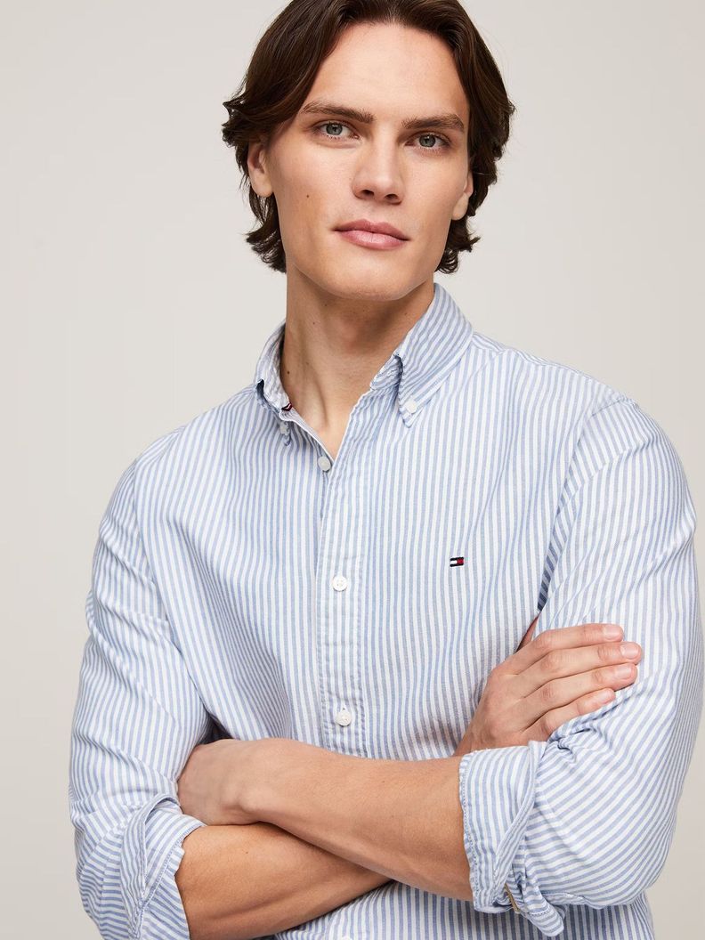 Camisa Heritage De Rayas Regular Fit Celeste Tommy Hilfiger-3