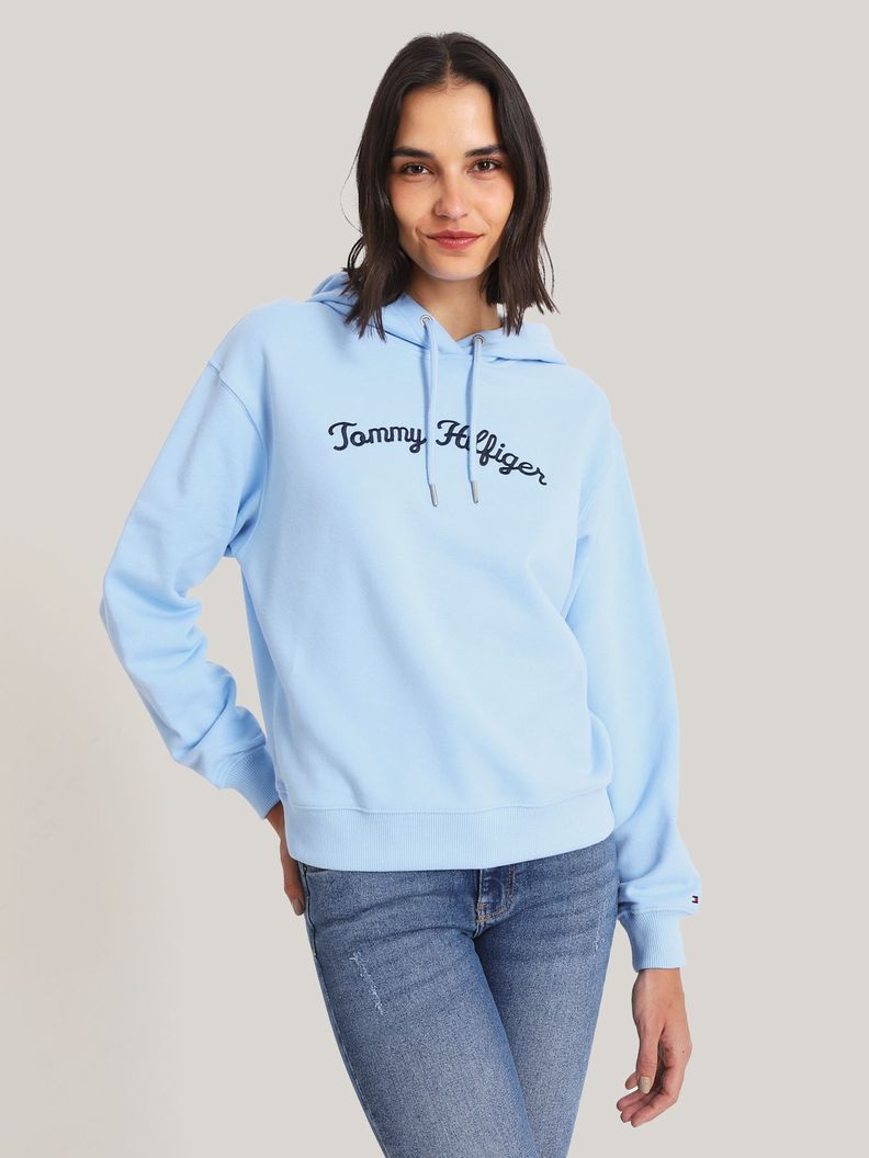 Polerón Hoodie C Logo Bordado Azul Tommy Hilfiger-0