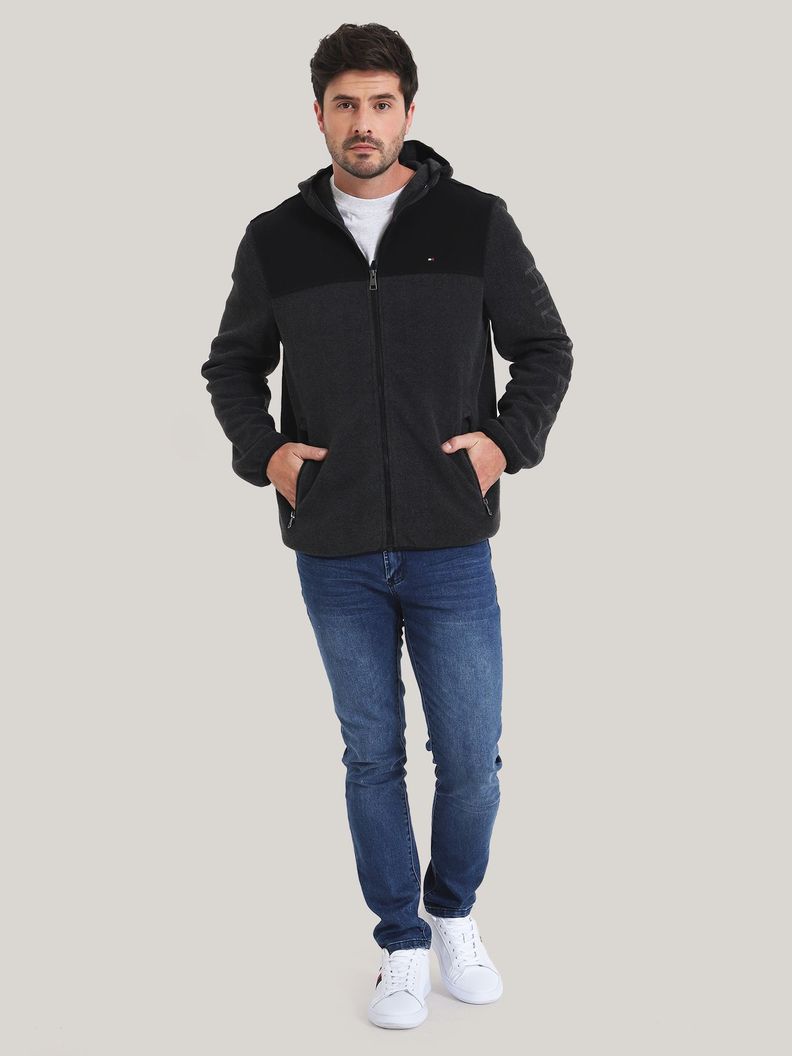 POLERÓN HOODIE DE POLAR CIERRE NEGRO TOMMY HILFIGER-1