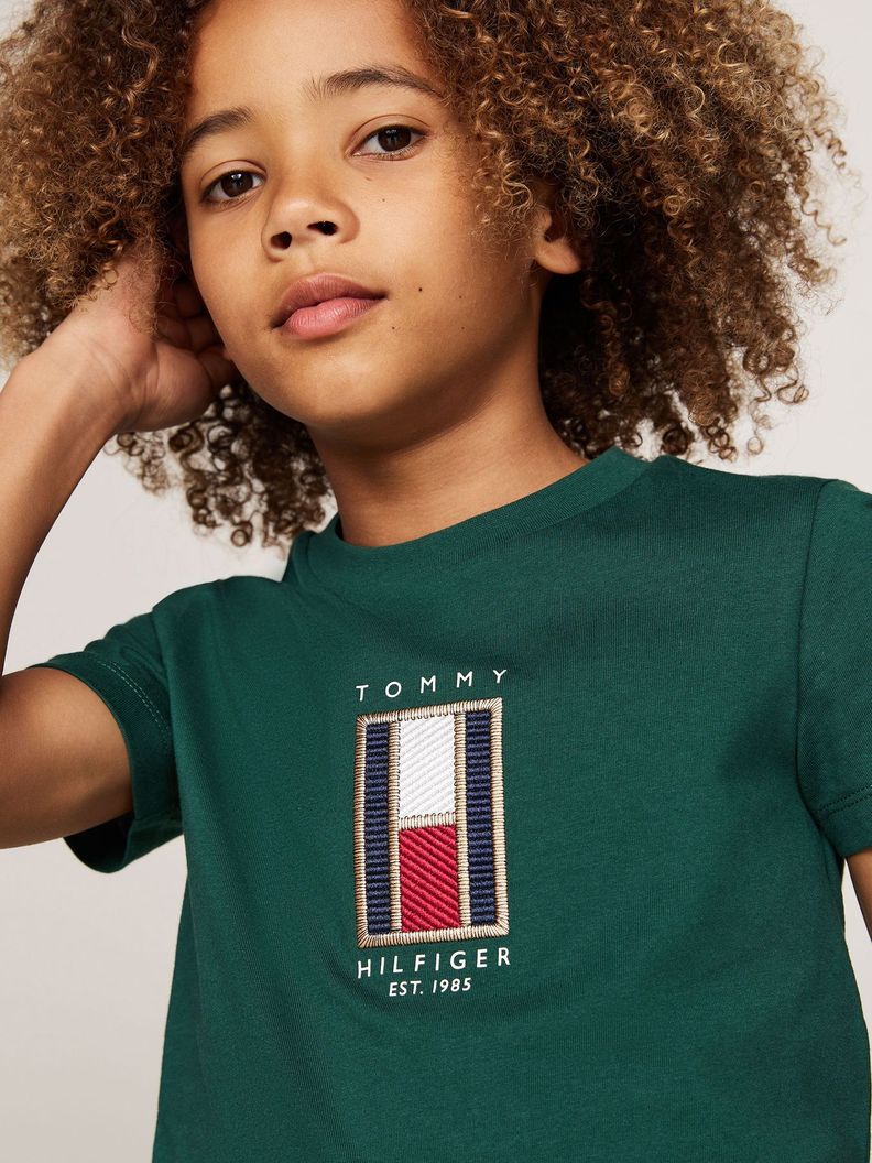 Polera Con Logo De Bandera Bordado Verde Tommy Hilfiger-3