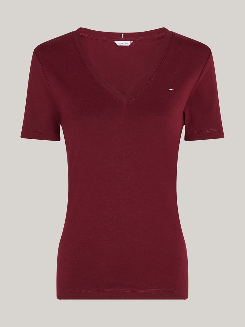 Polera A Rayas V-Neck Slim Fit Burdeo Tommy Hilfiger-4