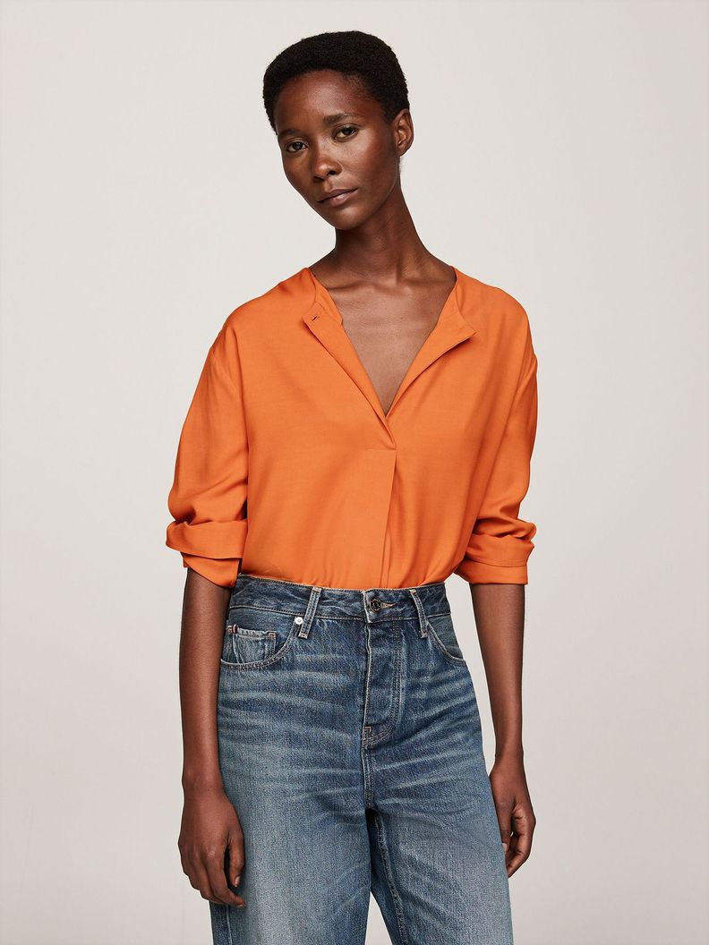 Blusa Amplia Botón En Relieve Naranjo Tommy Hilfiger-0