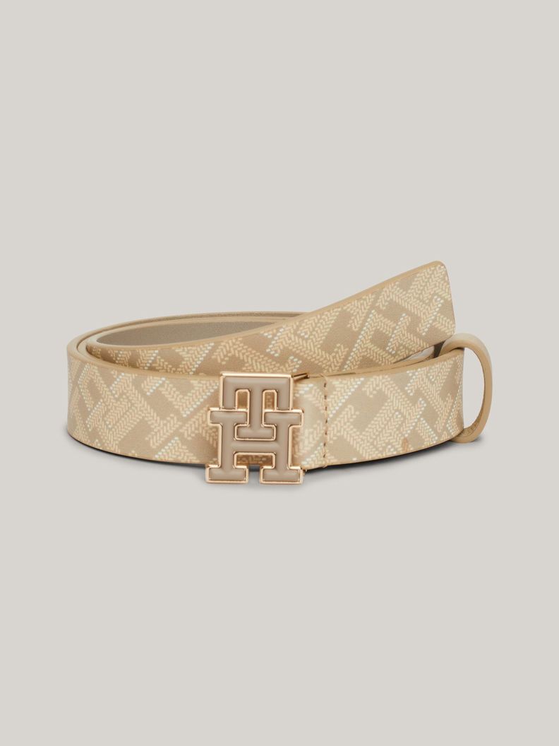 Cinturón Logo Monogram De Cuero Beige Tommy Hilfiger-0