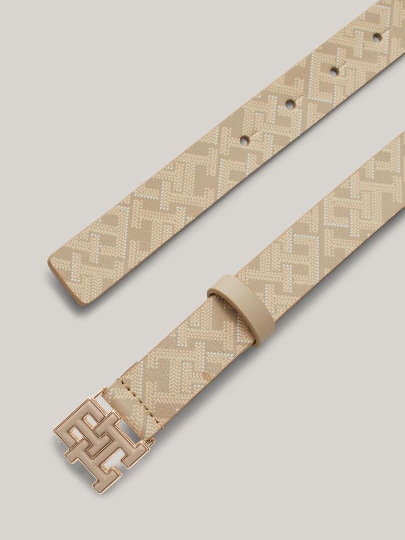 Cinturón Logo Monogram De Cuero Beige Tommy Hilfiger-1
