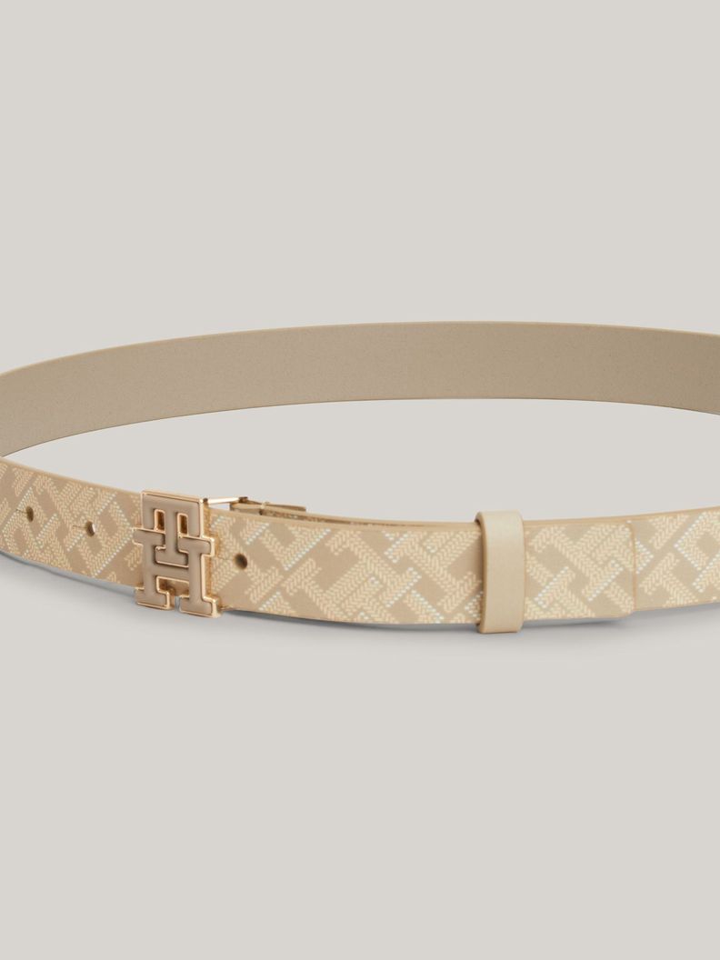 Cinturón Logo Monogram De Cuero Beige Tommy Hilfiger-2