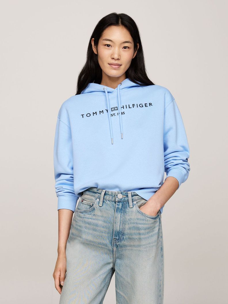 Polerón Hoodie Con Logo Bordado Celeste Tommy Hilfiger-0