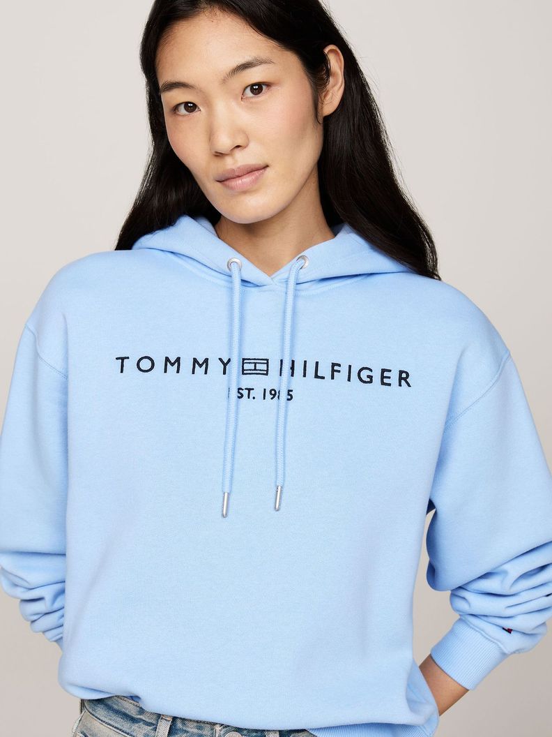 Polerón Hoodie Con Logo Bordado Celeste Tommy Hilfiger-3