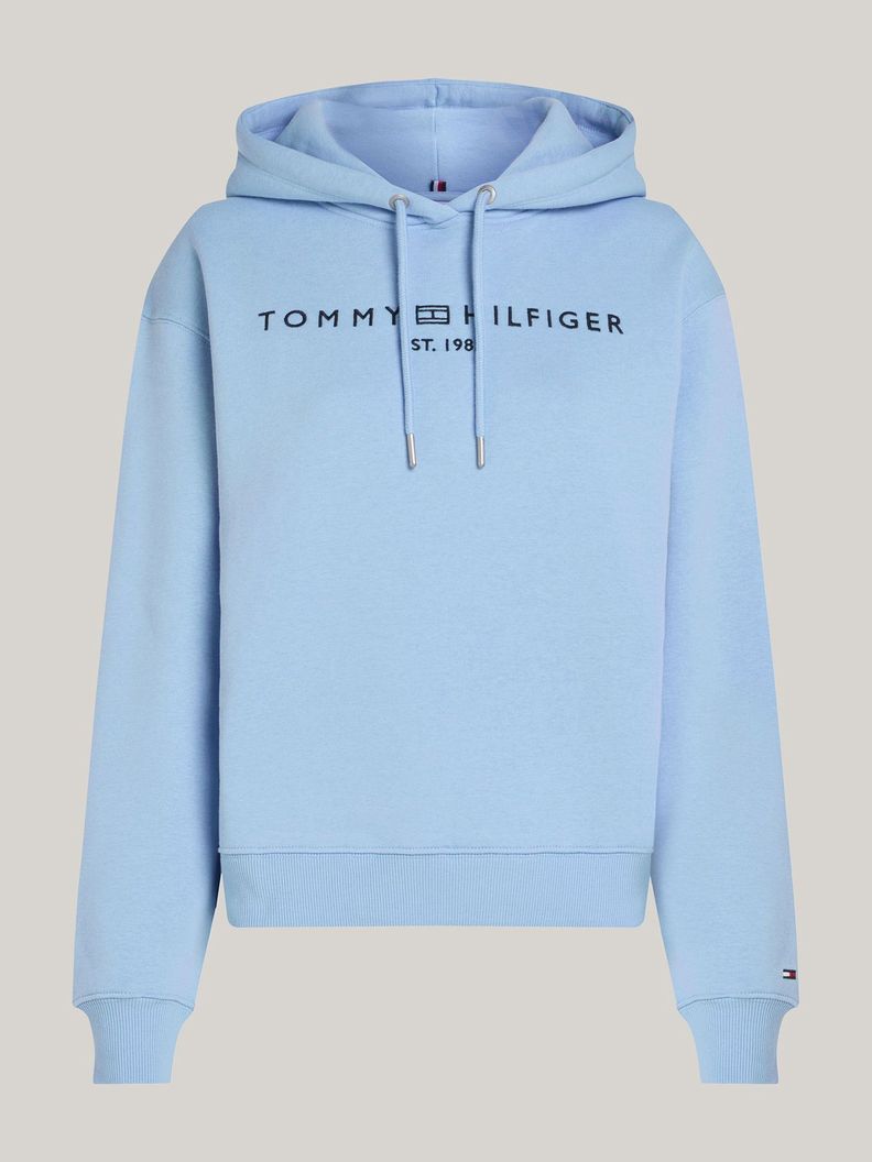 Polerón Hoodie Con Logo Bordado Celeste Tommy Hilfiger-4