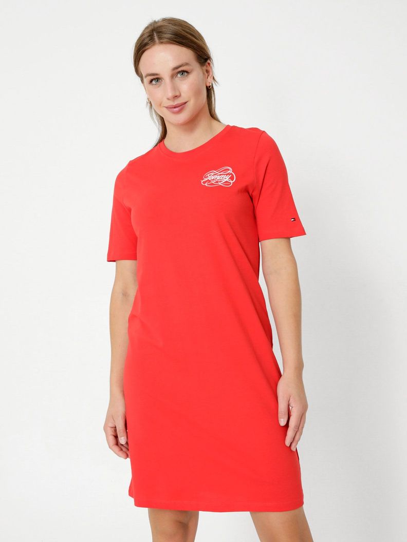 Vestido Camisero Con Logo Rojo Tommy Hilfiger-0