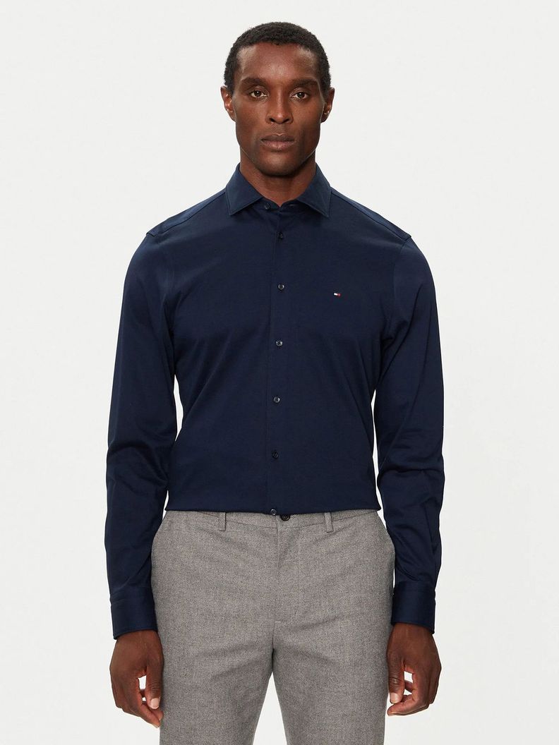 Camisa Solid Knitted Logo Slim Fit Azul Tommy Hilfiger-0