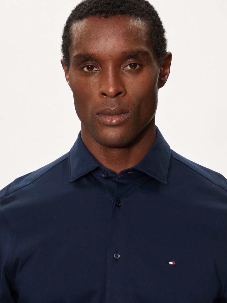 Camisa Solid Knitted Logo Slim Fit Azul Tommy Hilfiger-3