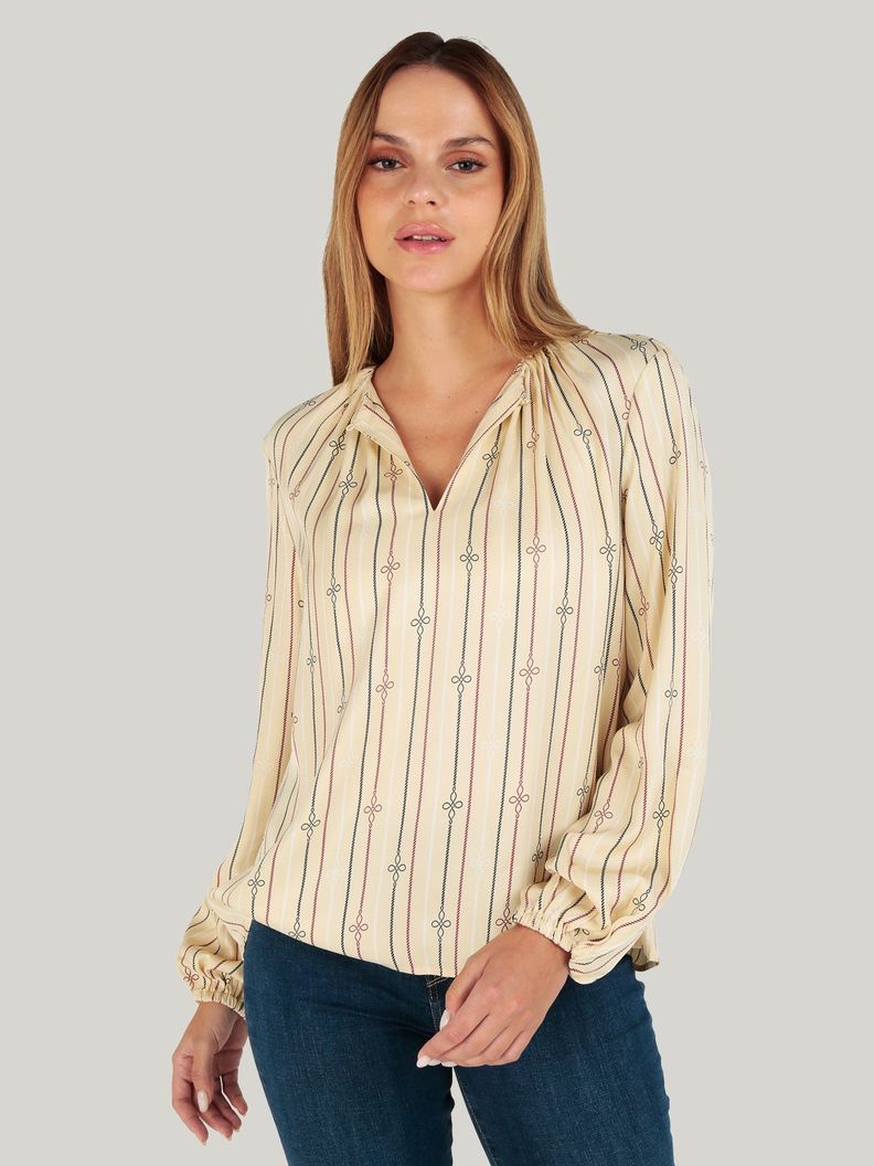 Blusa De Rayas Con Logo Beige Tommy Hilfiger-0