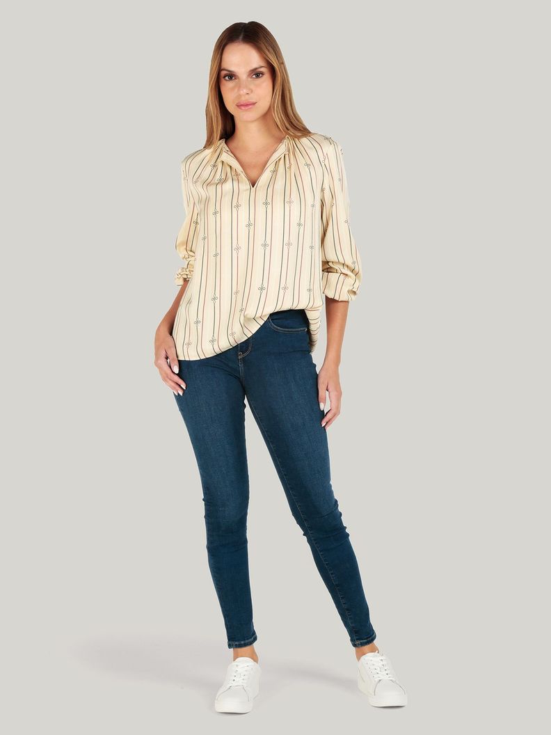 Blusa De Rayas Con Logo Beige Tommy Hilfiger-1