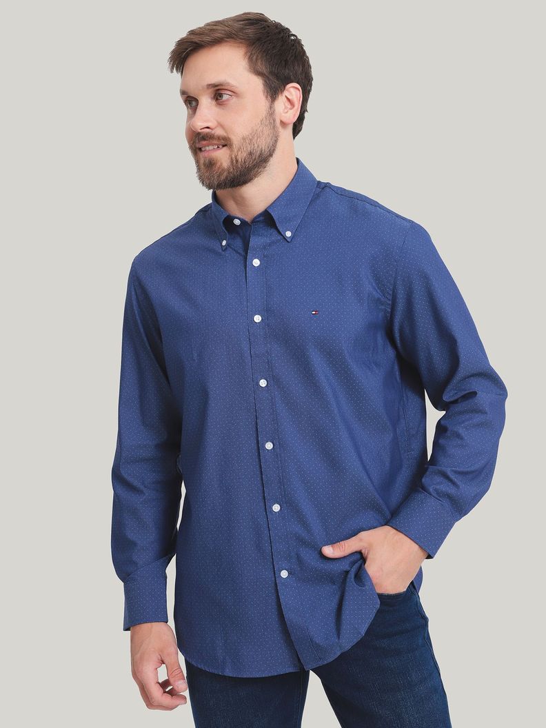 Camisa De Vestir Con Logo Azul Tommy Hilfiger-0
