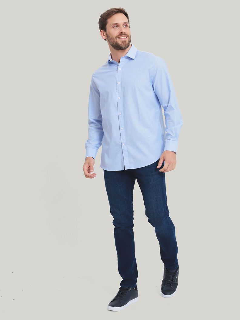 Camisa Vestir Essential y Logo Celeste Tommy Hilfiger-2