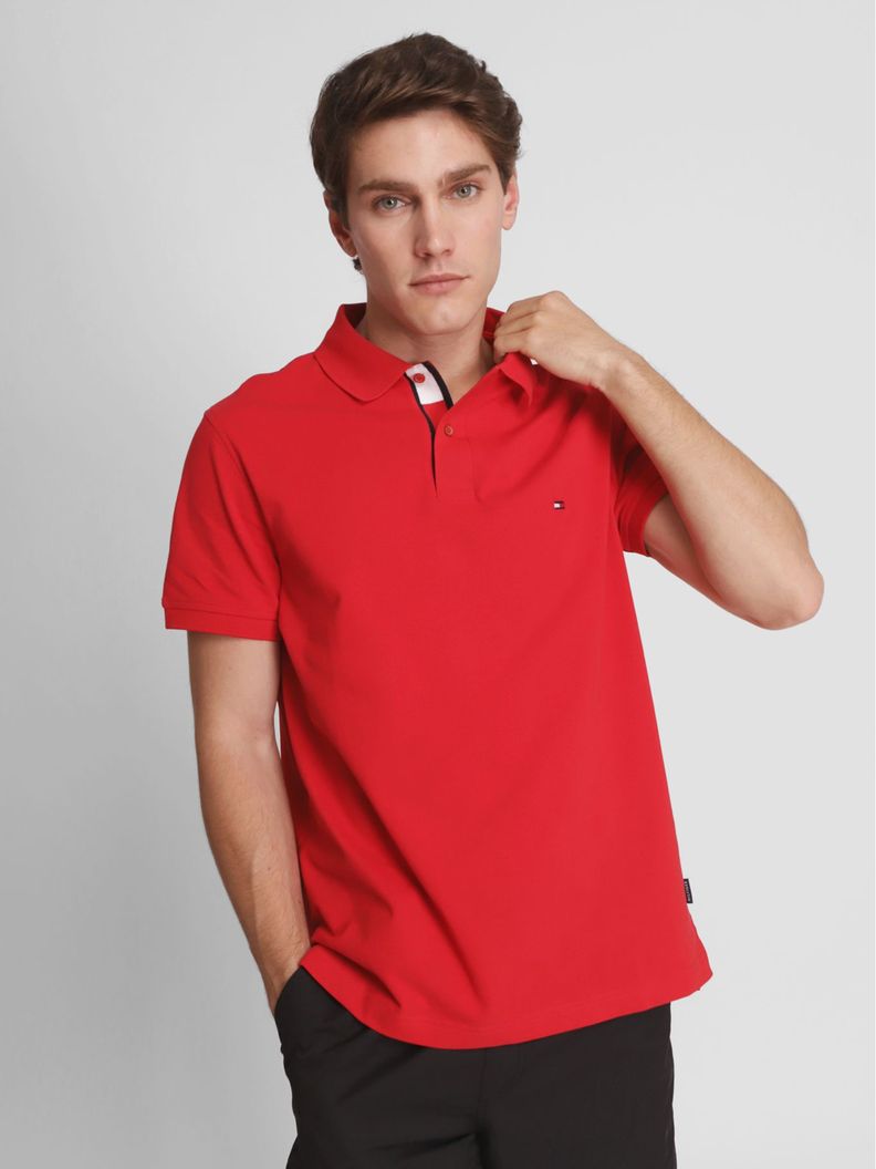 Polo Con Cinta Logo Distintiva Rojo Tommy Hilfiger-0