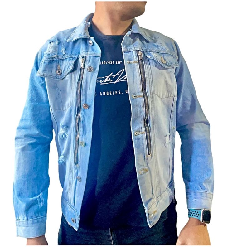 Chaqueta Mezclilla Azul Claro Cierres Hombre-0