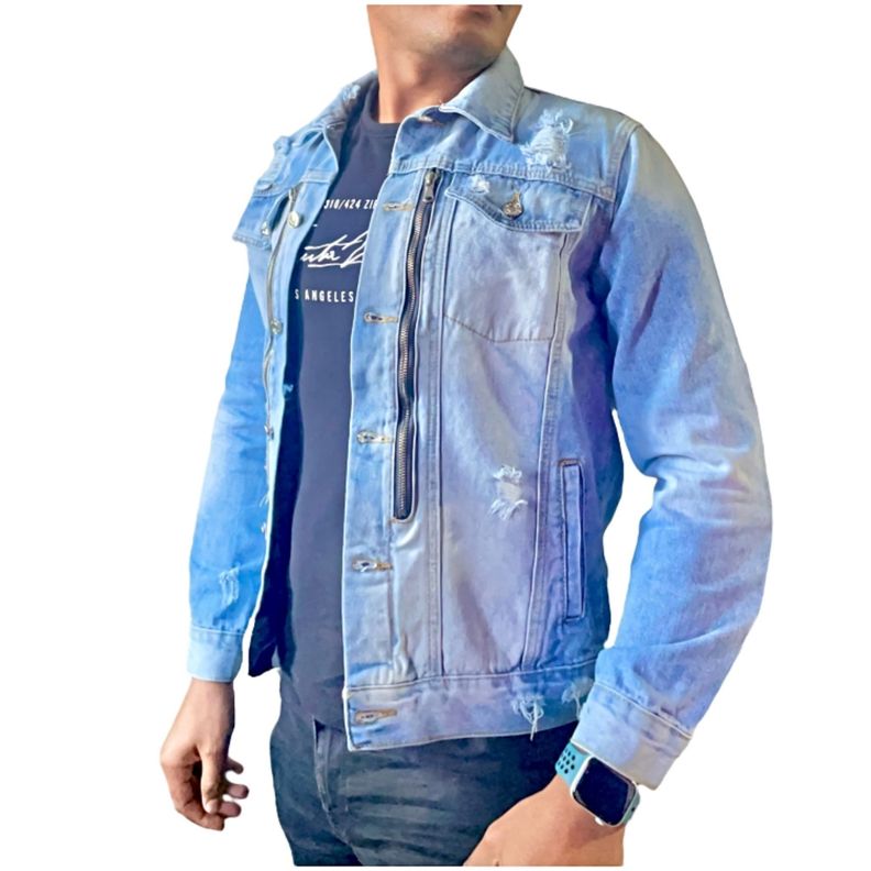 Chaqueta Mezclilla Azul Claro Cierres Hombre-1