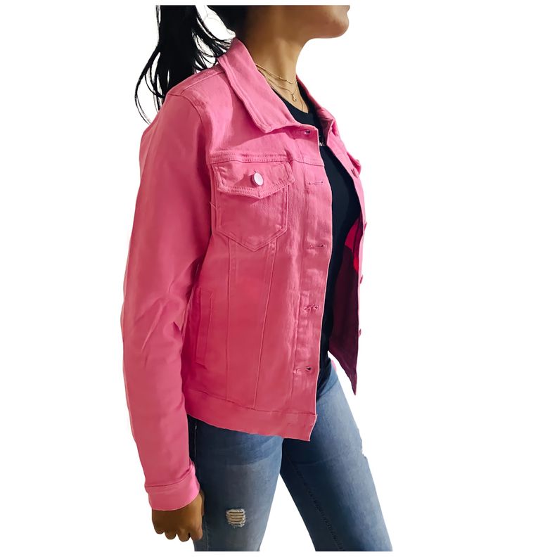 Chaqueta Jeans Mezclilla Colors Mujer Rosada-1