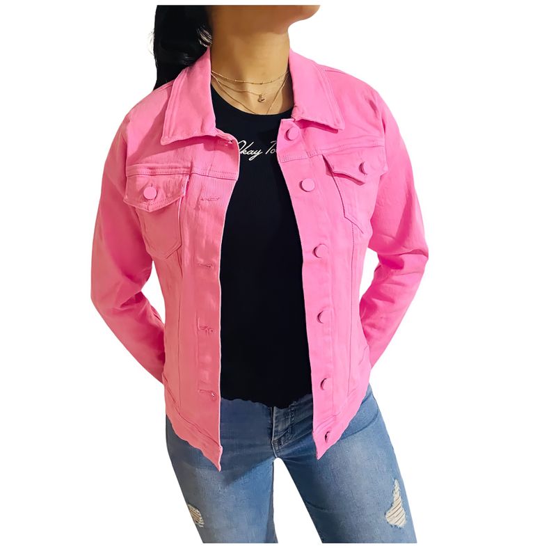 Chaqueta Jeans Mezclilla Colors Mujer Rosada-0