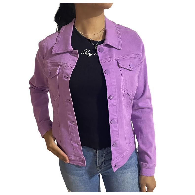 Chaqueta Jeans Mezclilla Colors Mujer Violeta-0