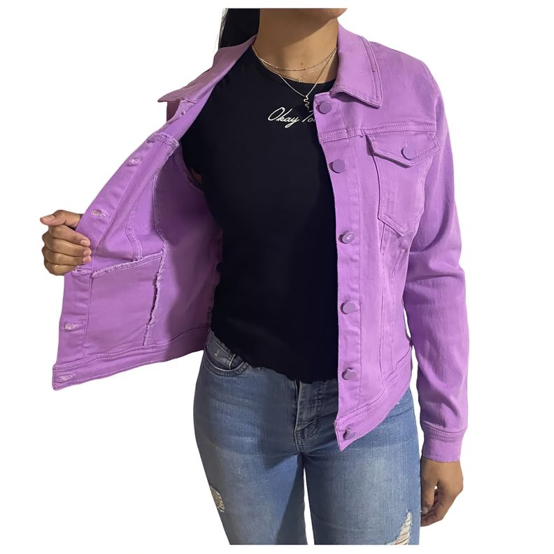 Chaqueta Jeans Mezclilla Colors Mujer Violeta-1
